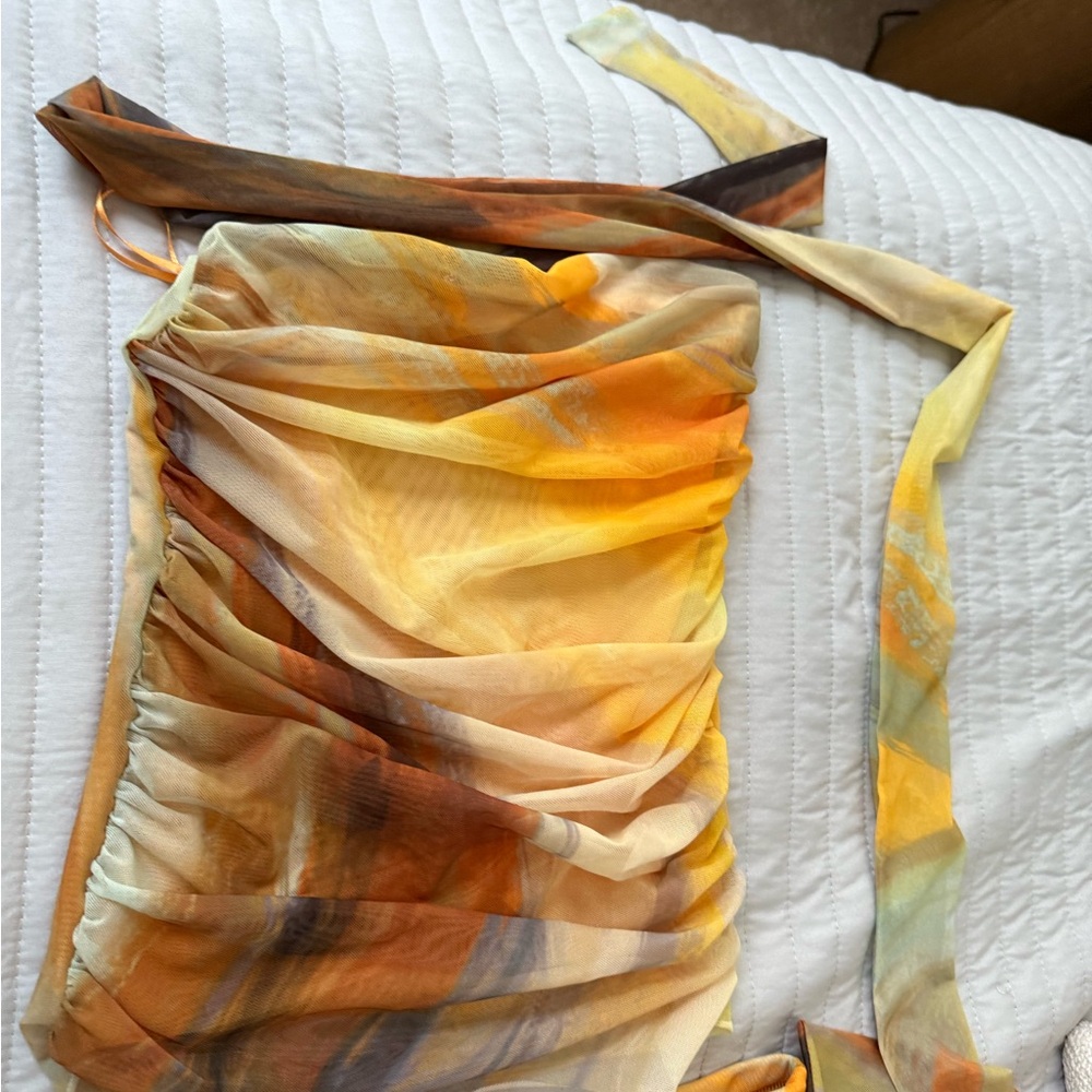 Zara Multicolor Resort Ruched Set with Neck Scarf - Picture 4 of 7